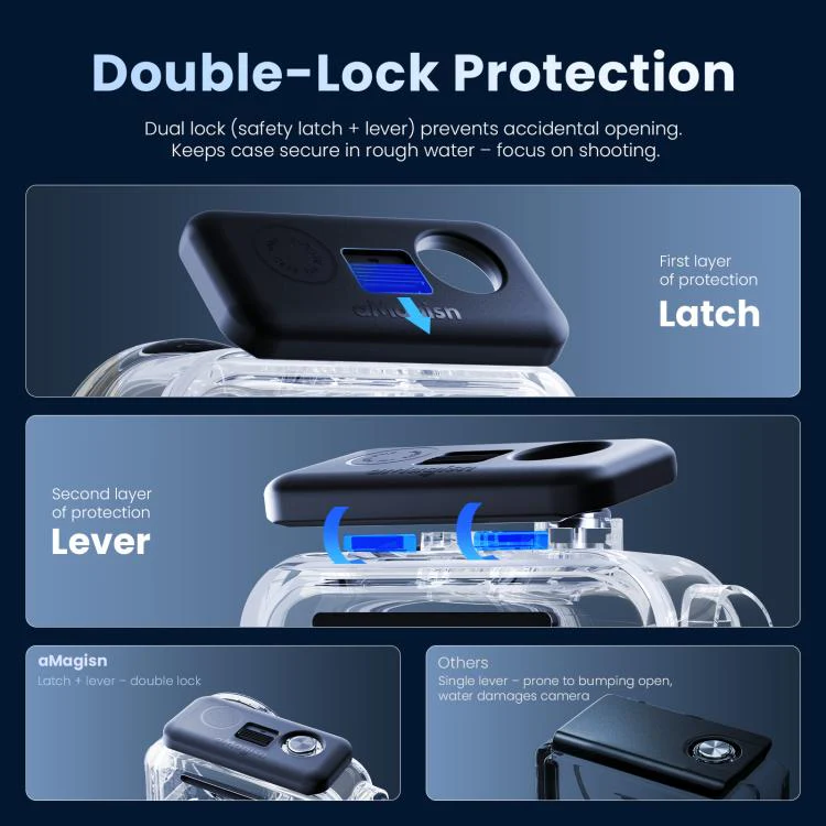 For DJI Action 6 aMagisn 60m Waterproof Case Deep Diving Housing with Dual Lock(Transparent) - Image 4