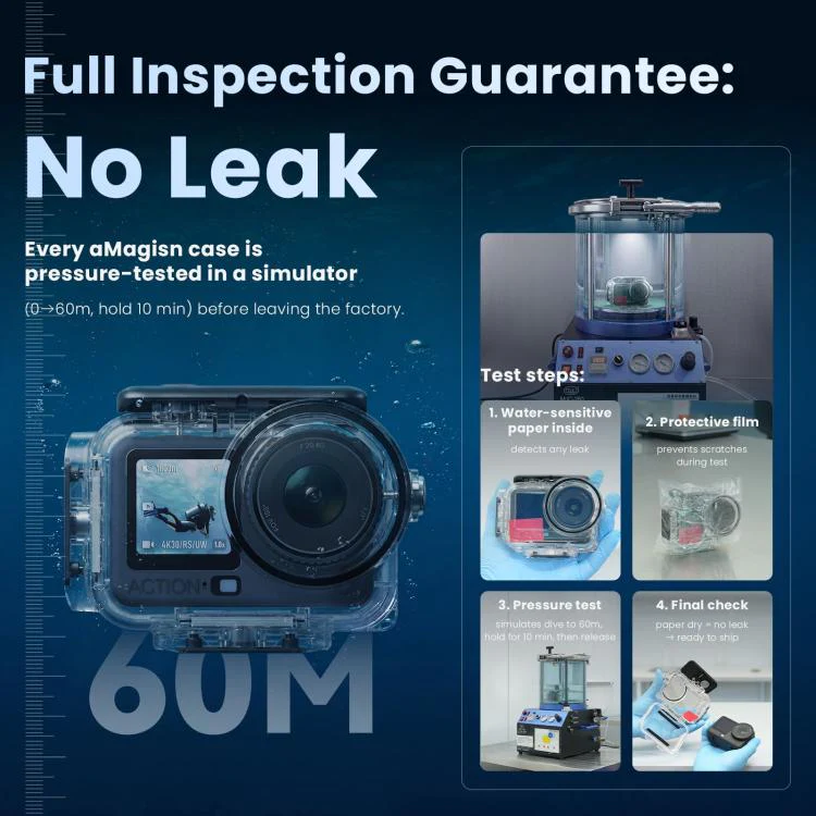 For DJI Action 6 aMagisn 60m Waterproof Case Deep Diving Housing with Dual Lock(Transparent) - Image 5
