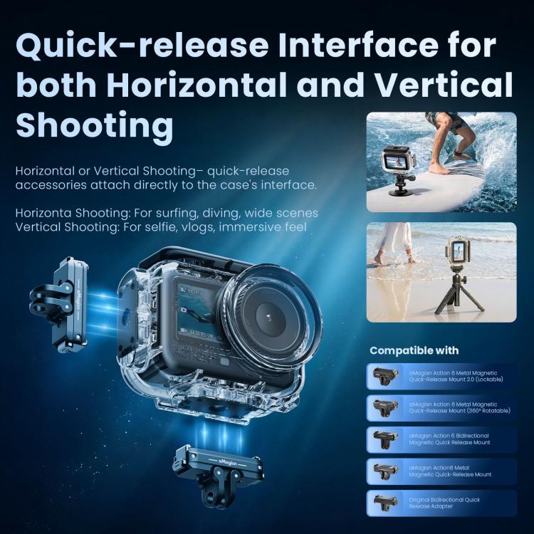 For DJI Action 6 aMagisn 60m Waterproof Case Deep Diving Housing with Dual Lock(Transparent) - Image 8