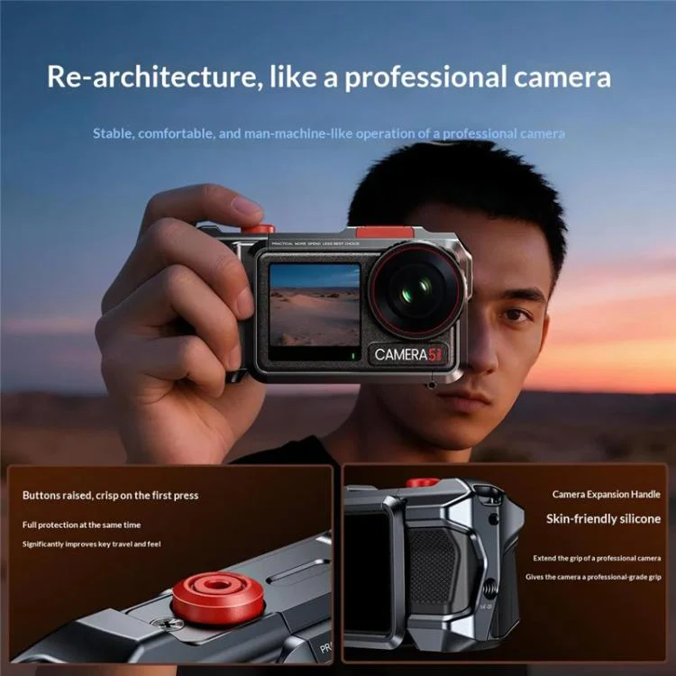 For DJI Osmo Action 3 / 4 / 5 Pro Cage Frame Action Camera Aluminum Alloy Protective Case(Grey) - Image 5