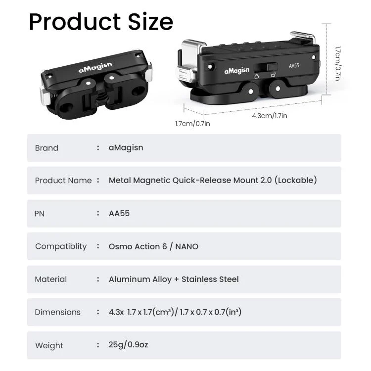 For DJI Osmo Action 6 / Nano aMagisn Metal Magnetic Quick Release Mount 2.0 Lockable Adapter(Black) - Image 12
