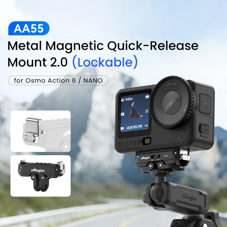 For DJI Osmo Action 6 / Nano aMagisn Metal Magnetic Quick Release Mount 2.0 Lockable Adapter(Black) - Image 2