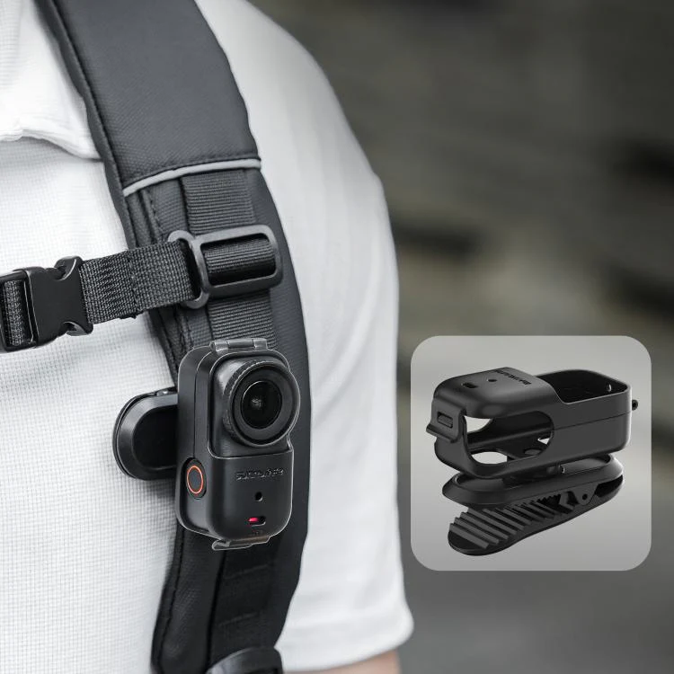 For DJI Osmo Nano Sunnylife Backpack Clip Action Camera Clamp 360 Rotation Vertical-Horizontal Mount 90 Tilt Upgraded Backpack Clip (Black)