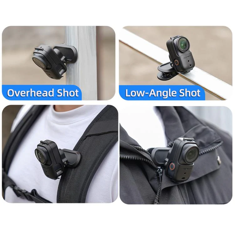 For DJI Osmo Nano Sunnylife Backpack Clip Action Camera Clamp 360 Rotation Vertical-Horizontal Mount 90 Tilt Upgraded Backpack Clip (Black) - Image 5