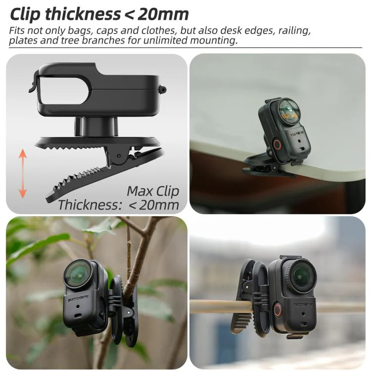 For DJI Osmo Nano Sunnylife Backpack Clip Action Camera Clamp 360 Rotation Vertical-Horizontal Mount 90 Tilt Upgraded Backpack Clip (Black) - Image 6