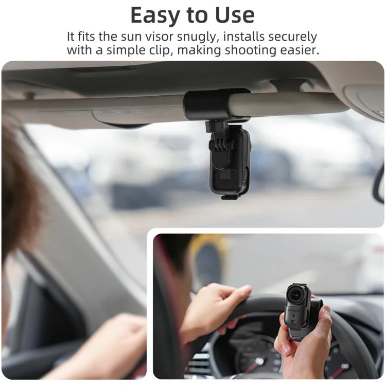 For DJI Osmo Nano Sunnylife Car Sun Visor Mount Action Camera Holder 360 Rotating 90 Tilt Sun Visor Holder (Black) - Image 7