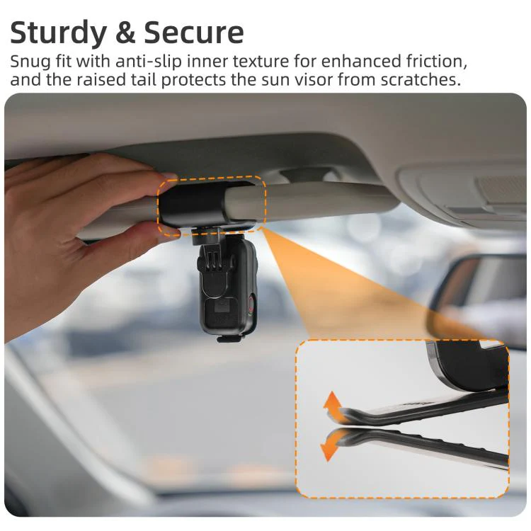 For DJI Osmo Nano Sunnylife Car Sun Visor Mount Action Camera Holder 360 Rotating 90 Tilt Sun Visor Holder (Black) - Image 9