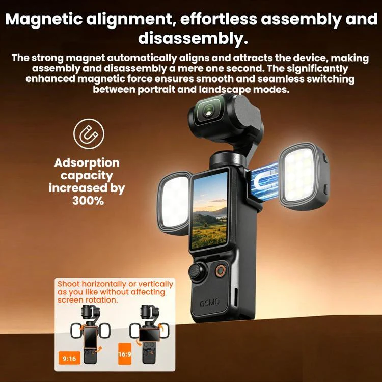 For DJI Osmo Pocket 4 / 3 Flymile Cameras Magnetic Fill Light For(Black) - Image 10