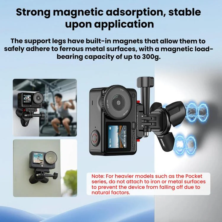 For DJI Osmo Pocket 4 / 3 / Insta360 X5 BRDRC Tripod Magnetic Mount(Black) - Image 9