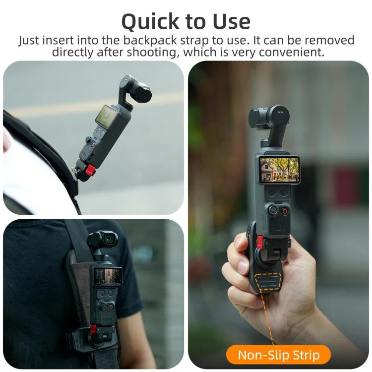 For DJI Osmo Pocket 4 / 3 Sunnylife Magnetic Quick-Release Adjustable Backpack Clip Action Camera Clamp Vertical-Horizontal Mount (Black) - Image 14