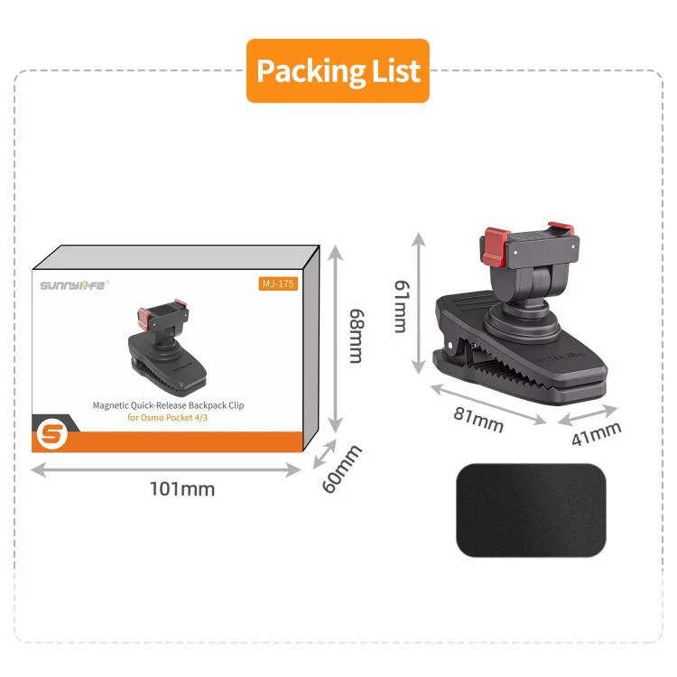 For DJI Osmo Pocket 4 / 3 Sunnylife Magnetic Quick-Release Adjustable Backpack Clip Action Camera Clamp Vertical-Horizontal Mount (Black) - Image 19