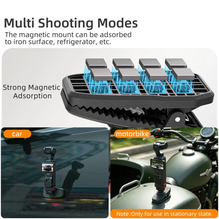 For DJI Osmo Pocket 4 / 3 Sunnylife Magnetic Quick-Release Adjustable Backpack Clip Action Camera Clamp Vertical-Horizontal Mount (Black) - Image 6