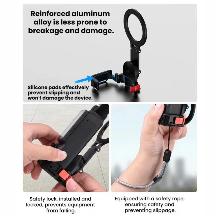 For DJI Osmo Pocket 4 / 4P / 3 BRDRC Teleprompter Magnetic Holder Cold Shoe Extender Phone Clip(Black) - Image 7