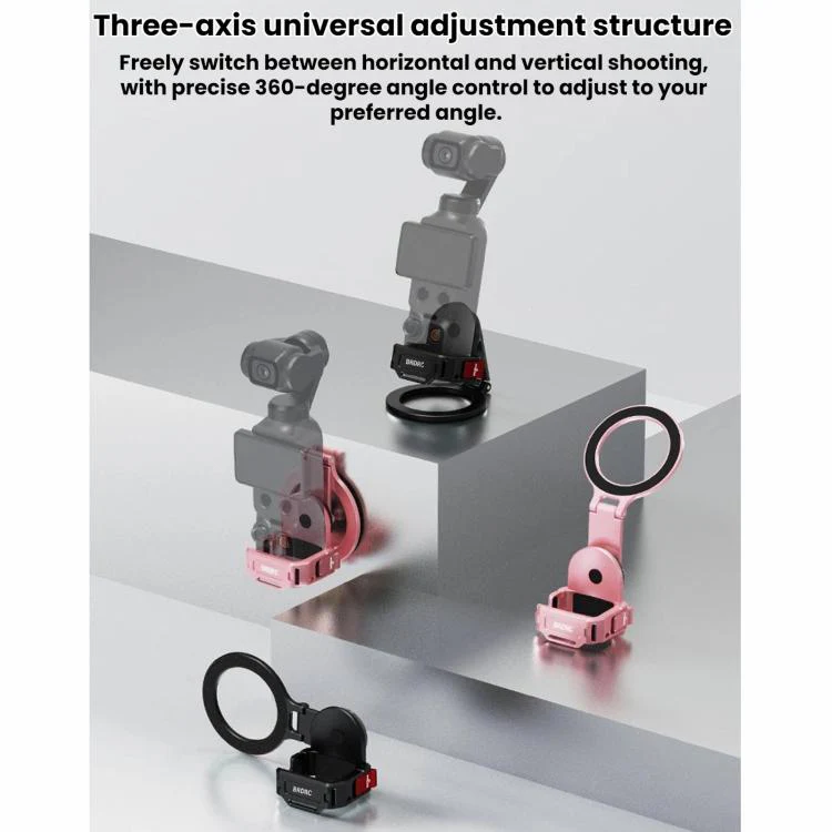 For DJI Osmo Pocket 4 / 4P / 3 BRDRC Teleprompter Magnetic Holder Cold Shoe Extender Phone Clip(Pink) - Image 4