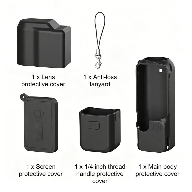 For DJI OSMO Pocket 4 PULUZ 4 in 1 Body Lens Handle Screen Silicone TPU Cover (Black) - Image 9