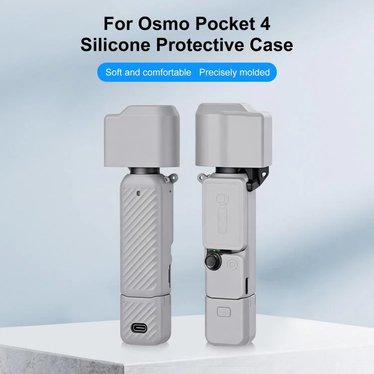 For DJI OSMO Pocket 4 PULUZ 4 in 1 Body Lens Handle Screen Silicone TPU Cover (Grey) - Image 2