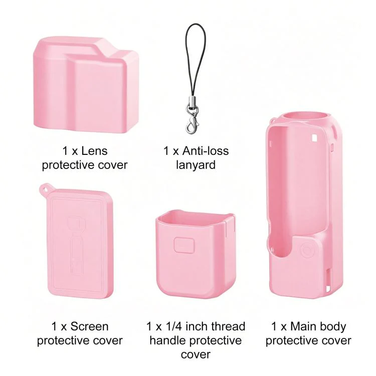 For DJI OSMO Pocket 4 PULUZ 4 in 1 Body Lens Handle Screen Silicone TPU Cover (Pink) - Image 9