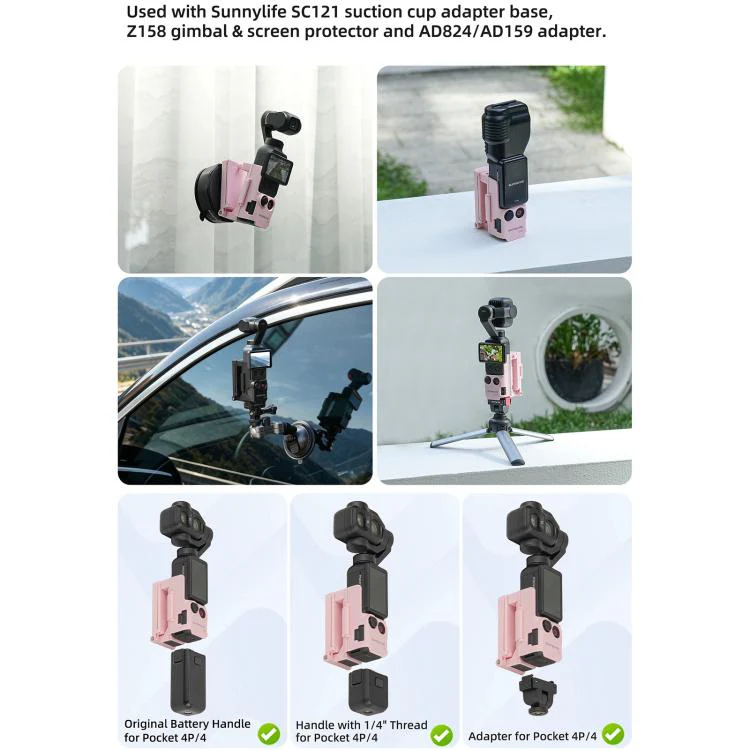 For DJI Osmo Pocket 4P / 4 Sunnylife Handheld Magnetic Mount with Filter Box Tabletop Base Bracket Angles Adjustable Holder (Pink) - Image 6