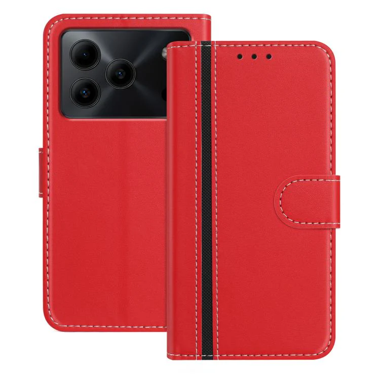 For Doogee Note 56 Color Block Card Slots Vegan Leather Phone Case(Red)