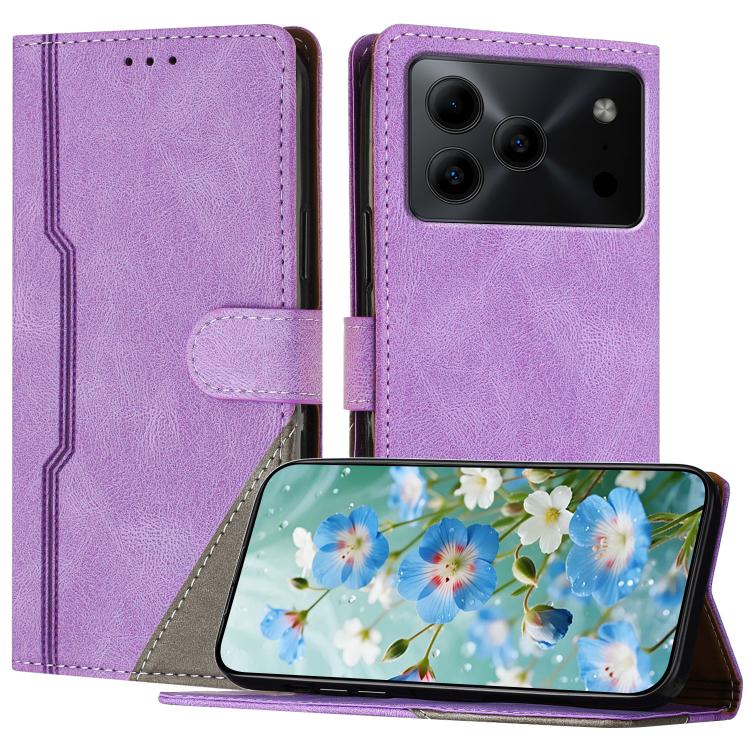 For DOOGEE Note 56 Color Matching Buckle Clasp Vegan Leather Phone Case(Purple)