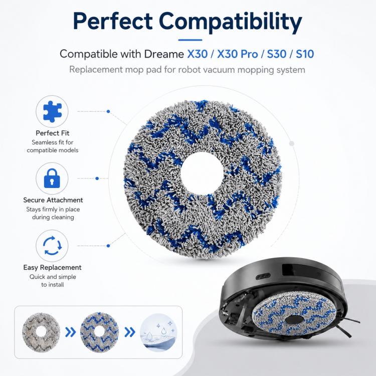 For Dreame X30 / S30 / S10 Series Robot Vacuum Cleaner Replacement Parts, Blue Striped Mop Pad - Image 4