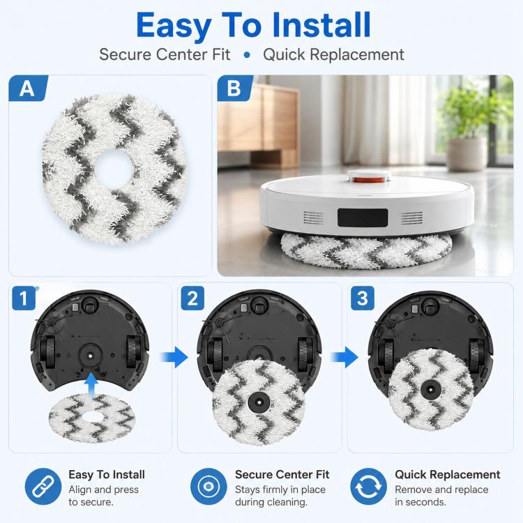 For Dreame X30 / S30 / S10 Series Robot Vacuum Cleaner Replacement Parts, White Striped Mop Pad - Image 5