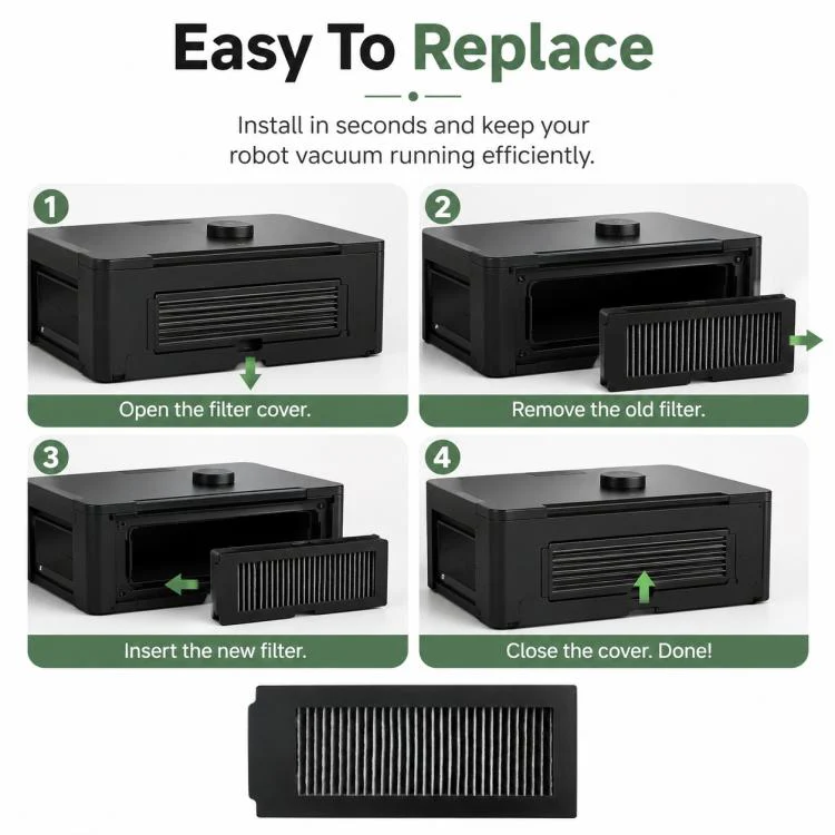 For Ecovacs DEEBOT X5 / X5 Pro / X5 Max / X5 Pro Plus Replacement Parts, Black Filter - Image 7