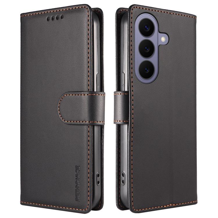 For Galaxy S26+ 5G BETOPNICE Pearlescent RFID Vegan Leather Phone Case with Strap(Black) - Image 2