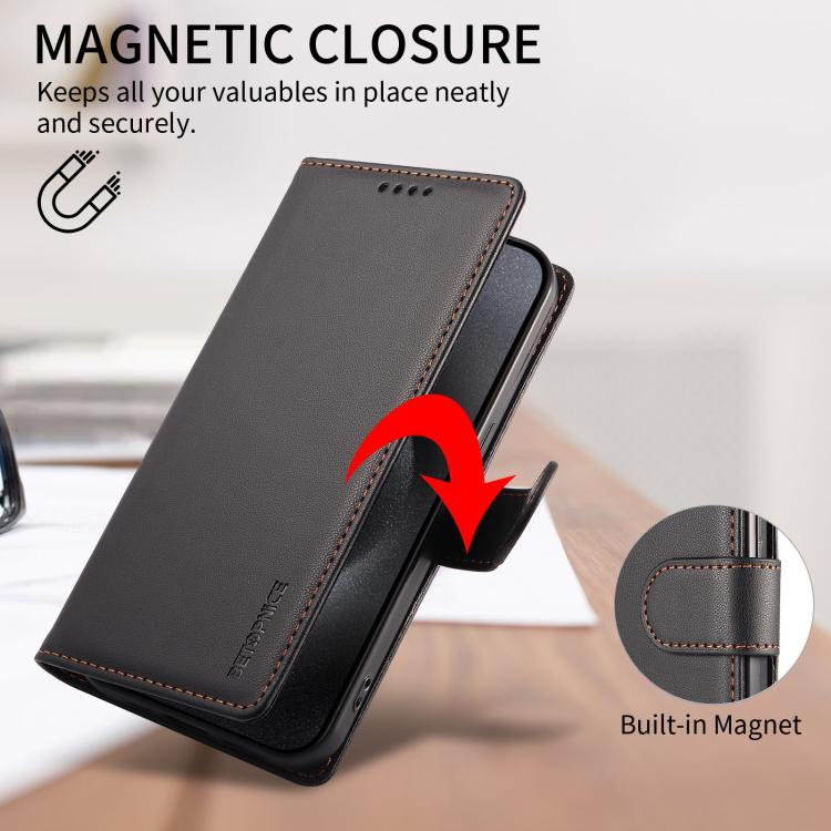 For Galaxy S26+ 5G BETOPNICE Pearlescent RFID Vegan Leather Phone Case with Strap(Black) - Image 4
