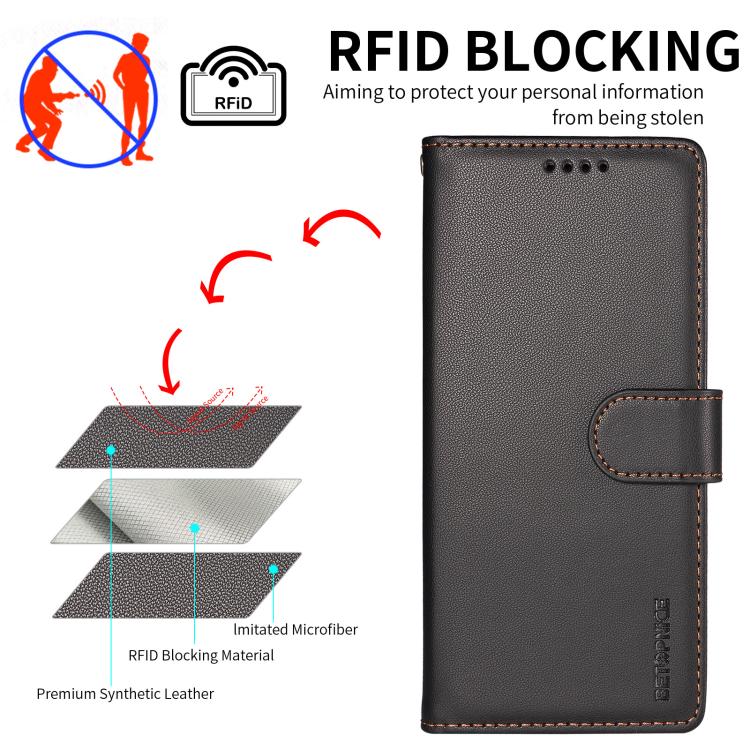For Galaxy S26+ 5G BETOPNICE Pearlescent RFID Vegan Leather Phone Case with Strap(Black) - Image 6