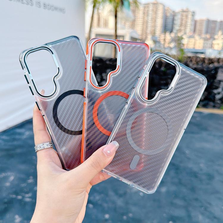 For Galaxy S26 5G Dual-Color Carbon Fiber Texture Lens Kickstand Magnetic Phone Case(Orange) - Image 2