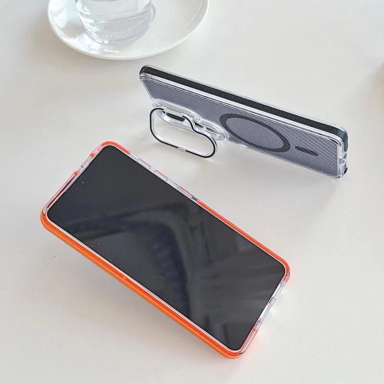 For Galaxy S26 5G Dual-Color Carbon Fiber Texture Lens Kickstand Magnetic Phone Case(Orange) - Image 6