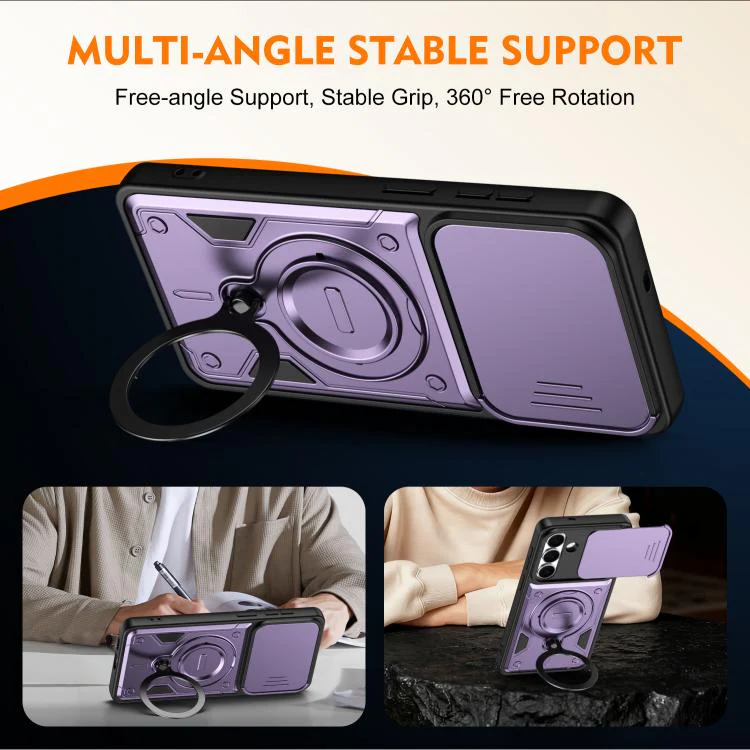 For Galaxy S26 5G Ring Holder Lens Slide Cover Phone Case(Blue) - Image 4