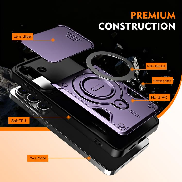 For Galaxy S26 5G Ring Holder Lens Slide Cover Phone Case(Orange) - Image 8