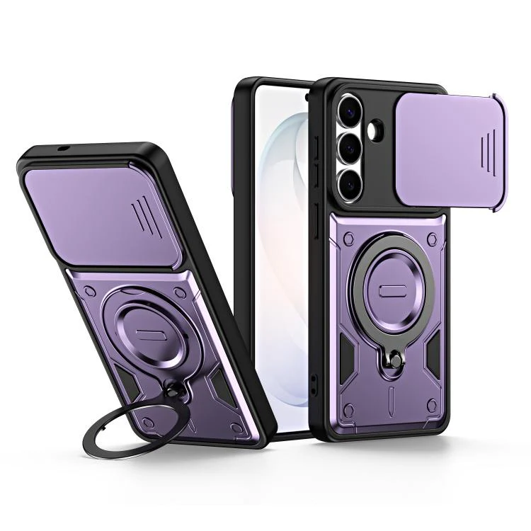 For Galaxy S26 5G Ring Holder Lens Slide Cover Phone Case(Purple)