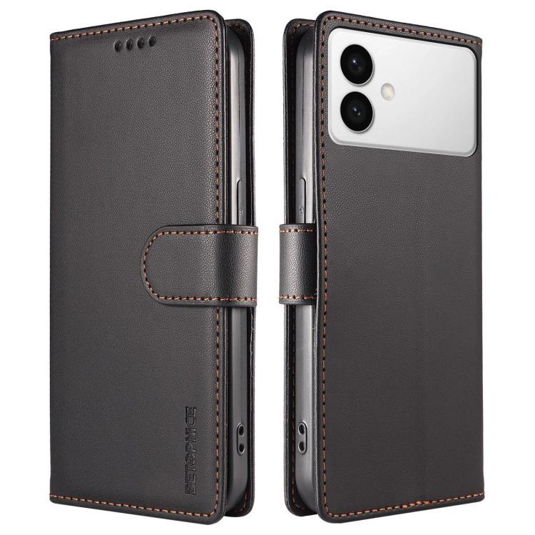 For Galaxy S26 Edge 5G BETOPNICE Pearlescent RFID Vegan Leather Phone Case with Strap(Black) - Image 2