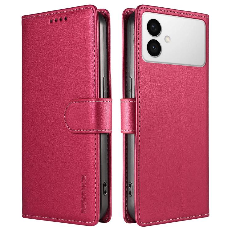 For Galaxy S26 Edge 5G BETOPNICE Pearlescent RFID Vegan Leather Phone Case with Strap(Red) - Image 2