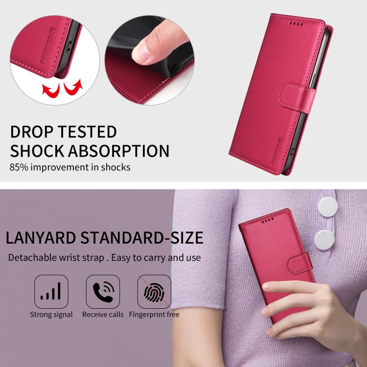 For Galaxy S26 Edge 5G BETOPNICE Pearlescent RFID Vegan Leather Phone Case with Strap(Red) - Image 9