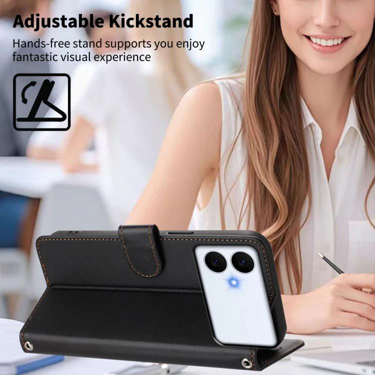 For Galaxy S26 Edge 5G Happy Heart Pattern Magnetic Closure Vegan Leather Phone Case with Wrist Strap(Black) - Image 3