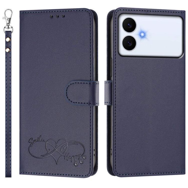 For Galaxy S26 Edge 5G Happy Heart Pattern Magnetic Closure Vegan Leather Phone Case with Wrist Strap(Blue) - Image 2