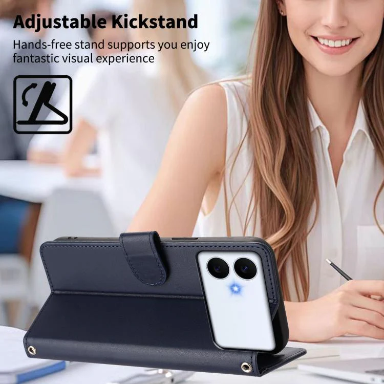 For Galaxy S26 Edge 5G Happy Heart Pattern Magnetic Closure Vegan Leather Phone Case with Wrist Strap(Blue) - Image 3