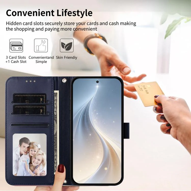 For Galaxy S26 Edge 5G Happy Heart Pattern Magnetic Closure Vegan Leather Phone Case with Wrist Strap(Blue) - Image 4