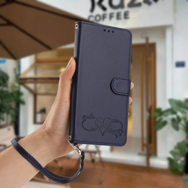 For Galaxy S26 Edge 5G Happy Heart Pattern Magnetic Closure Vegan Leather Phone Case with Wrist Strap(Blue) - Image 9