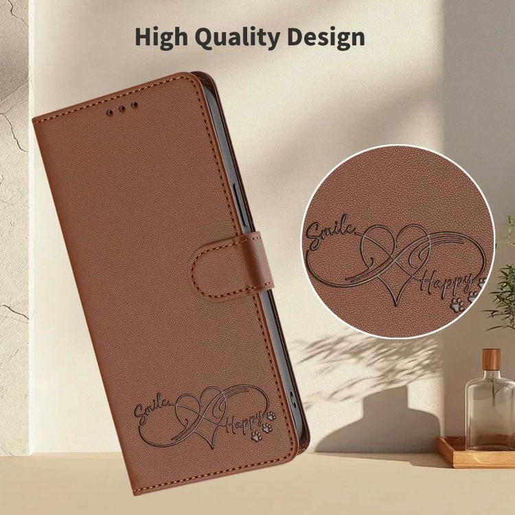 For Galaxy S26 Edge 5G Happy Heart Pattern Magnetic Closure Vegan Leather Phone Case with Wrist Strap(Brown) - Image 8