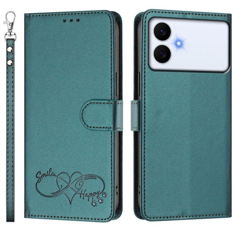For Galaxy S26 Edge 5G Happy Heart Pattern Magnetic Closure Vegan Leather Phone Case with Wrist Strap(Green) - Image 2