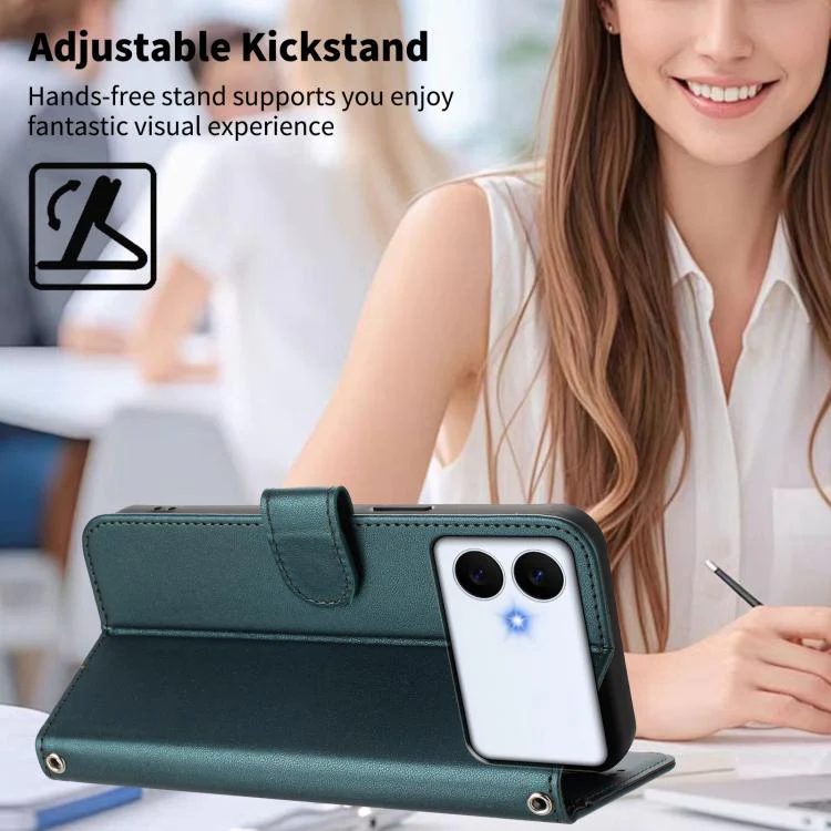 For Galaxy S26 Edge 5G Happy Heart Pattern Magnetic Closure Vegan Leather Phone Case with Wrist Strap(Green) - Image 3
