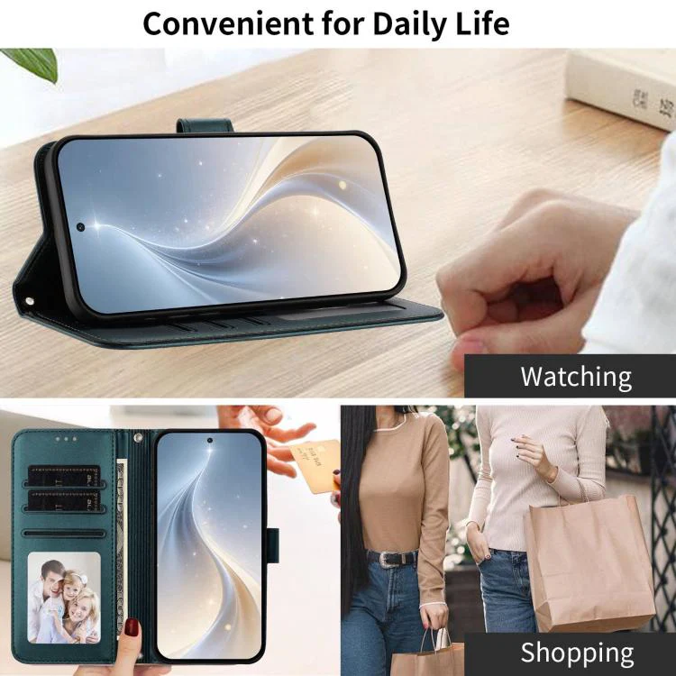 For Galaxy S26 Edge 5G Happy Heart Pattern Magnetic Closure Vegan Leather Phone Case with Wrist Strap(Green) - Image 5