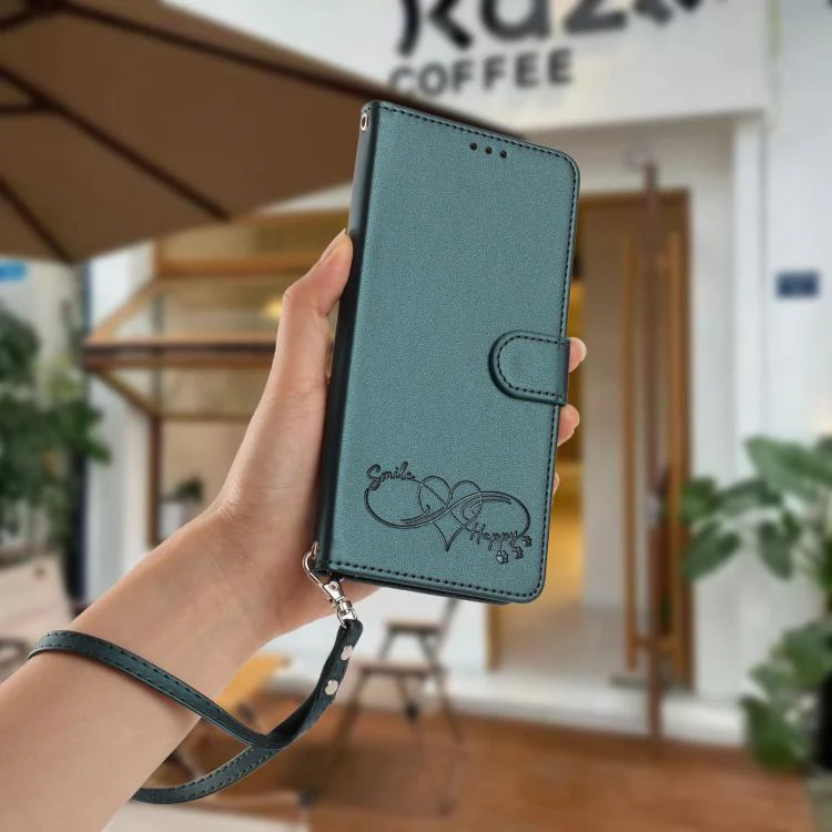 For Galaxy S26 Edge 5G Happy Heart Pattern Magnetic Closure Vegan Leather Phone Case with Wrist Strap(Green) - Image 9