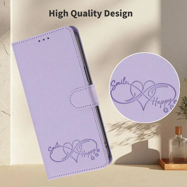 For Galaxy S26 Edge 5G Happy Heart Pattern Magnetic Closure Vegan Leather Phone Case with Wrist Strap(Light Purple) - Image 8