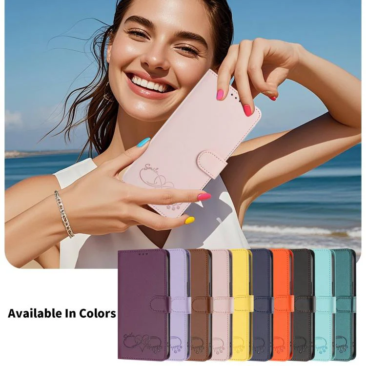 For Galaxy S26 Edge 5G Happy Heart Pattern Magnetic Closure Vegan Leather Phone Case with Wrist Strap(Pink) - Image 12